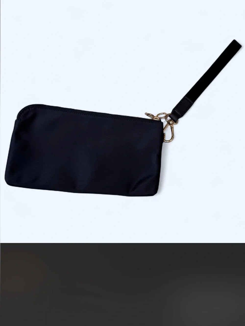 lululemon athletica Black Curved Wristlet with Gold Hardware zipper closure